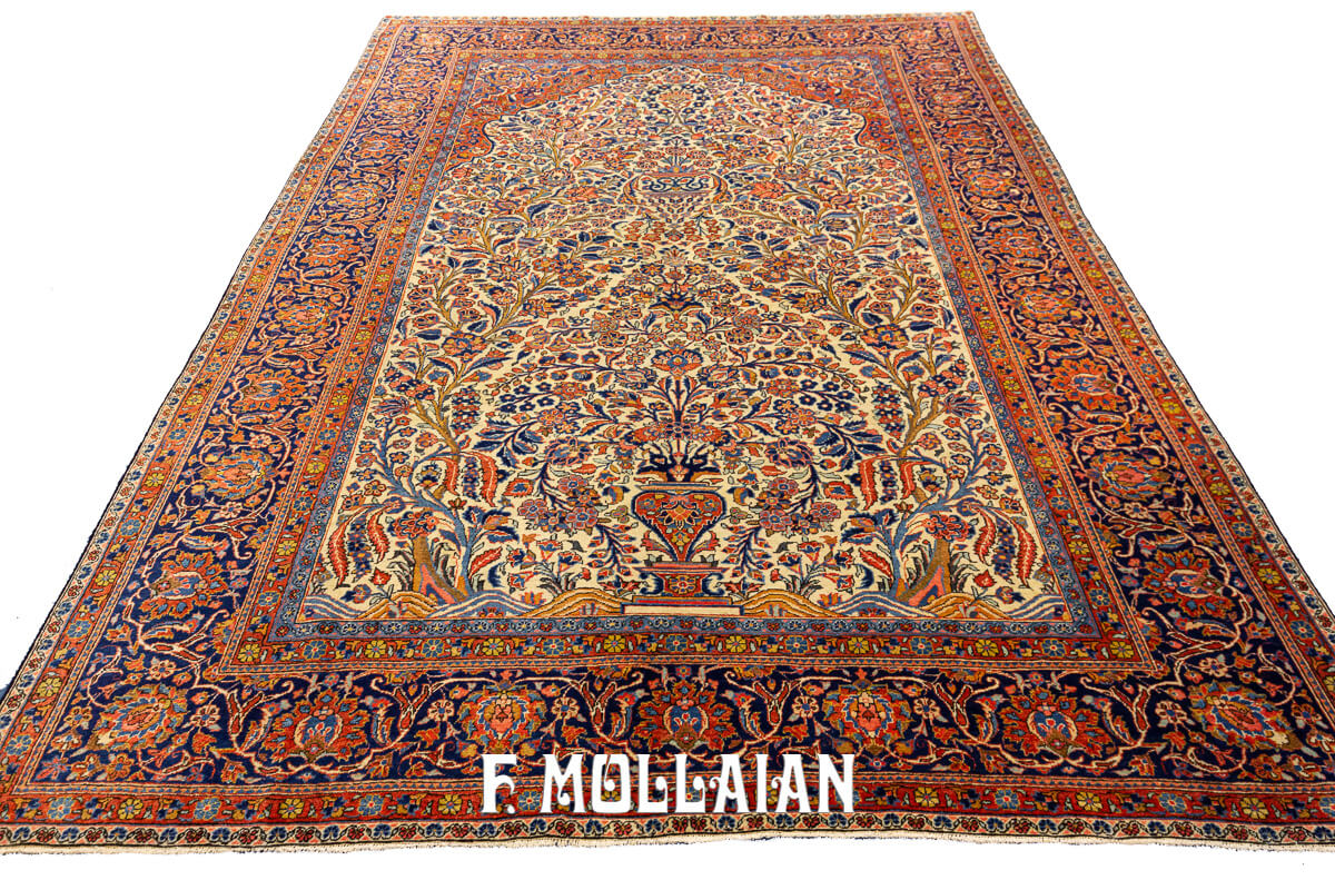 Antique Kashan Rug Floral Design Beige Field n°:87453034